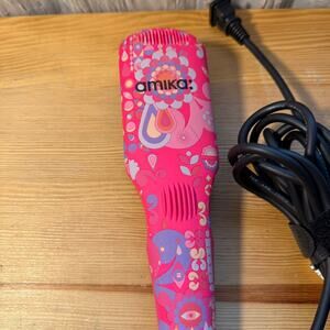 Amika Hair Straightening Brush Pink Floral Ceramic Heated Brush
